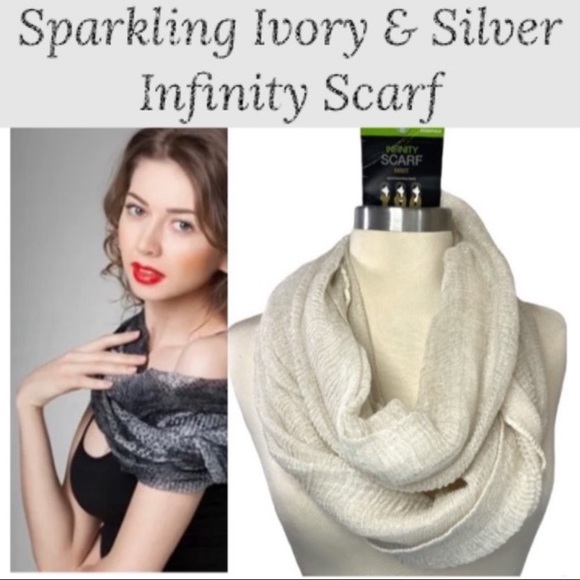 Sparkle Cream Silver Infinity Scarf Gorgeous Ivory & Silver Fashion Scarf - Picture 14 of 14